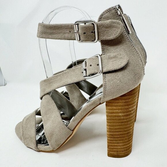 Carlos Santana Laura Grey Taupe Fabric Sandal Open Toe‎ Mule Stacked Block Heel - Picture 3 of 16